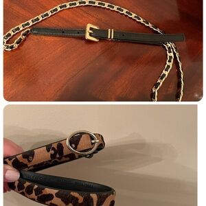 LOT of Two Leopard Print and Black & Gold Chain Belt Size Medium 40 inches Flat